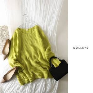 ノーリーズ NOLLEYS☆ウール混 畦編み クルーネックニット 38サイズ 日本製☆M-B 0449