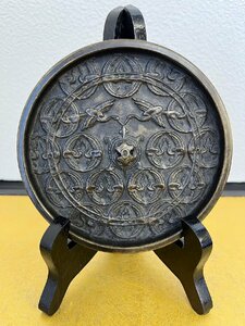 s 古銅鏡 中国 漢時代 亀鶴円鏡 径11㎝ 重量374g 化粧道具