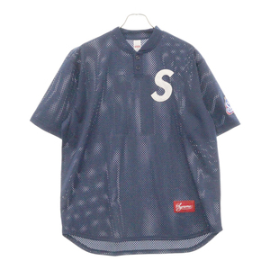 SUPREME シュプリーム 24AW S Logo Baseball Henley エスロゴ ベースボールメッシュ ヘンリー半袖シャツ ネイビー