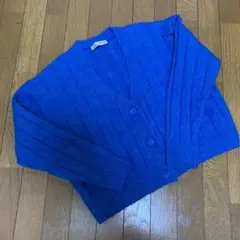 ZARA 青 カーディガン 長袖 ウール混紡