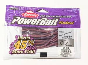 BERKLEY バークレー マックスセント PowerBait MaxScent D-Worm 3.6【ディーワーム3.6 Dワーム3.6インチ】ミミズプロブルー Mimizu ProBlue