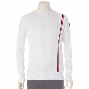 【モンクレール】Moncler　メンズ 22年 GIROCOLLO ワッフル ロゴ ニット セーター ホワイト S 【中古】【正規品保証】205353