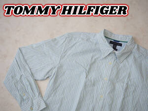 ☆送料無料☆ TOMMY HILFIGER トミーヒルフィガー USA直輸入 古着 長袖 ストライプ 胸ポケット付き 袖ロゴ 80’s Two Ply シャツ メンズ XL