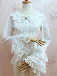 新品 Lolita レース トップス シャツ ブラウス 姫系 レトロ ベル・スリーブ 長袖 フォーマル フリル スリム エレガント ホワイト