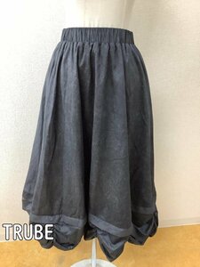 TRUBE タグ付き未使用 すみ黒バルーンスカート しわ加工風プリント ウエストゴム サイズM-L