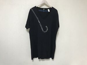 本物ディーゼルDIESELコットンVネックプリントデカ半袖TシャツメンズサーフアメカジミリタリービジネススーツXXL黒ブラック2XLインド製