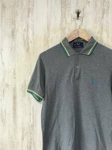 626☆【英国製 渕ライン ポロシャツ】FRED PERRY フレッドペリー グレー 36