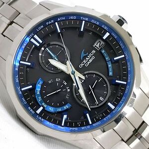 美品 CASIO カシオ OCEANUS オシアナス マンタ 腕時計 OCW-S3000-1A 電波ソーラー タフソーラー チタン マルチバンド6 ブルー 動作確認済