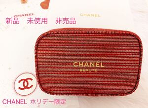 ★新品　未使用★ 非売品　限定　CHANEL ポーチ　ホリデー　クリスマス　コスメポーチ　シャネル ツイード　赤　レッド　ツイード　レア