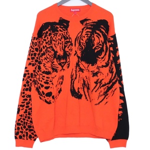 SUPREME Big Cats Jacquard L/S Top Lサイズ オレンジ シュプリーム ロングスリーブTシャツ 長袖カットソー ビックキャットジャガード