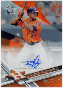 DODGERS外野▲TEOSCAR HERNANDEZ/2017 TOPPS CHROME直書サインRC #25 オレンジリフ版!