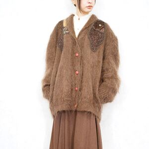 *SPECIAL ITEM* EU VINTAGE PATCH DESIGN LONG MOHAIR KNIT CARDIGAN/ヨーロッパ古着パッチデザインロングモヘアニットカーディガン