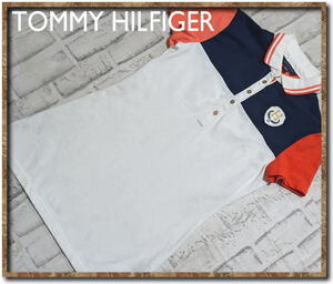 ☆TOMMY HILFIGER　トミーヒルフィガー　刺繍入り切替半袖ポロシャツ　白☆