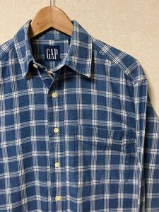 90s OLD GAP オールドギャップ ネルシャツ 表S 実寸L 青白 チェック 長袖シャツ 90年代 フランネル ヴィンテージ ビンテージ