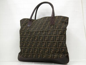 ◆美品◆FENDI フェンディ◆ズッカ◆ナイロンキャンバス カーフ レザー 本革◆トート バッグ◆茶系 シルバー金具◆ヴィンテージ◆A9386