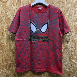 MARBEL SPIDER-MAN マーベル スパイダーマン Lサイズ メンズ Tシャツ 両面プリント キャラクター 英字 丸首 半袖 ポリ×綿 レッド 赤