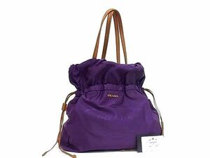 1円 ■極美品■ PRADA プラダ BN1757 ジャガード テスートナイロン 巾着型 トート ハンドバッグ ショルダー 肩掛け パープル系 AY6975