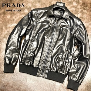 超美品！◆90万【PRADA・革タグ】最高級イタリア製！【プラダ】黒色◎M相当 ブルゾン ラム レザージャケット メンズ ダウン コート バッグ