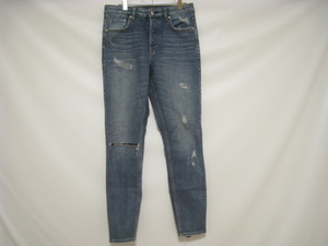 H&M エイチ＆エム ボトムス デニム ジーンズ ダメージ加工 VINTAGE SKINNY HIGH WAIST & DENIM ライトインディゴ 青 ブルー サイズ30