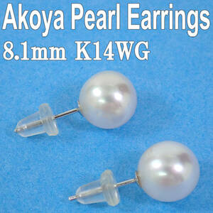 アコヤ本真珠 ピアス K14WG 8.1mm Akoya Pearl Earrings