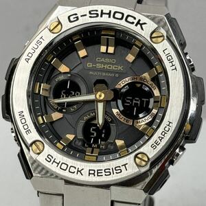 極美品 G-SHOCK GST-W110D-1A9JF G-STEEL/Gスチール タフソーラー 電波受信 電波ソーラー マルチバンド6 メタルバンド ゴールド アナデジ