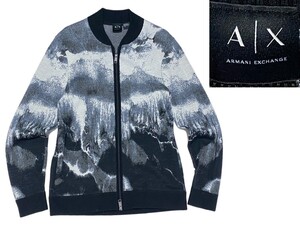 正規品 ARMANIEXCHANGE アルマーニエクスチェンジ ドライバーズニット マーブル 総柄 ジャケット 黒 L