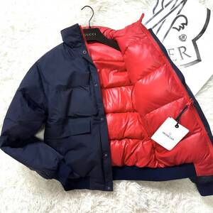 未使用級GORETEX!MONCLER asiccsダウンジャケット ゴアテックス生地 別注 紺ネイビーレッド L~M 165 大きいサイズ モンクレール アシックス