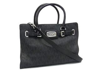 1円 ■美品■ MICHAEL KORS マイケルコース MK柄 PVC×レザー 2WAY クロスボディ ショルダー ハンドバッグ ブラック系 BL5722