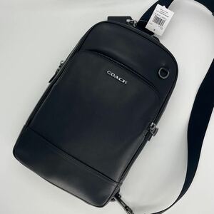 ほぼ未使用タグ付き/定価13万 COACH コーチ グラハム ショルダーバッグ ボディバッグ メンズ 斜め掛け レザー 黒 ブラック 金具ロゴ