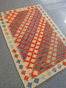 117×80cm【アフガニスタン手織りキリム】手織り絨毯
