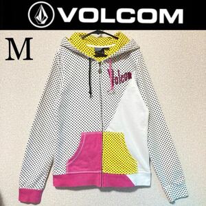 美品☆VOLCOM スウェットフルジップアップパーカー M 白黒ドット ボルコム フーディー ジャケット ブルゾン