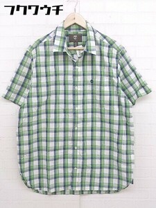 ◇ Timberland ティンバーランド チェック 半袖 シャツ サイズL ホワイト グリーン ネイビー メンズ