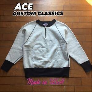 ☆【 ACE CUSTOM CLASSICS 】★ Made in USA タロンハーフジッパー クレリック コットンスエット★サイズS