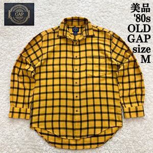 美品 80s 旧タグOLD GAP コットンネルシャツ オンブレ M ポルトガル製 Portugal ブロックチェック ネルシャツ オールドギャップ