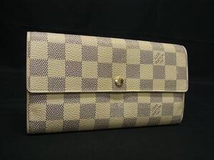 1円 ■美品■ LOUIS VUITTON ルイヴィトン N61735 ダミエアズール ポルトフォイユサラ 二つ折り 長財布 ウォレット アイボリー系 BJ6618