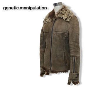 ★genetic manipulation ジェネティック マニピュレーション★羊革 ジップアップ ムートン レザー 本革 ジャケット ブルゾン S 管:B:12