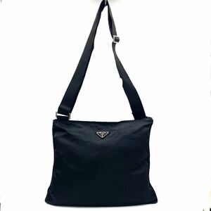 1円〜　【極上品】　 PRADA プラダ ナイロン ショルダーバッグ 斜め掛け　 ブラック　系　白タグ有り　三角ロゴ　KL806