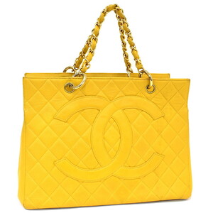 1円 ◎良品 CHANEL シャネル トートバッグ ハンドバッグ チェーン A15689 ココマーク キャビアスキン イエロー◎K.Dseu.tI-dm06