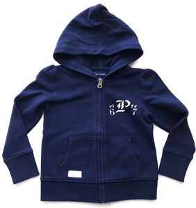 ラルフローレン キッズ110 フーディー スウェット ジップパーカー 子供服　　フロッキープリント RALPH LAUREN ロゴジッパー 柳6175