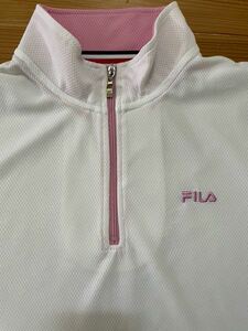 送料込み！FILA ハーフジップ 半袖Tシャツ メッシュTシャツ 白 Mサイズ フィラ GOLF ゴルフウェア スポーツウェア