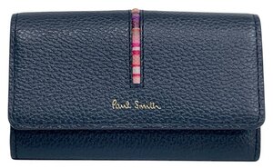 未使用 ポールスミス キーケース ネイビー マルチストライプ 紺 ピンク メンズ レディース Paul Smith　【中古】