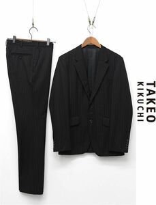 M381/美品 TAKEO KIKUCHI セットアップ スーツ テーラードジャケット パンツ 2つ釦 総裏 センターベント ノータック 裾シングル 2 S~M 黒