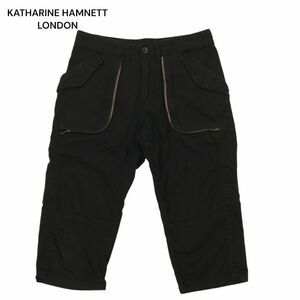 KATHARINE HAMNETT LONDON キャサリン ハムネット ストレッチ★ クロップド丈 ハーフ ベイカー パンツ Sz.S　メンズ 黒　C4B01714_4#P