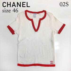 ☆レア/美品☆CHANEL 02S 半袖カットソー ココマーク ホワイトxレッド