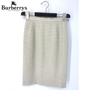 A6617/ビンテージ 80s 美品 春夏 BURBERRY バーバリー ウール シルク チェック ツイード ペンシル 膝丈 タイト スカート 9 白系/レディース