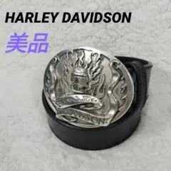 【美品】HARLEY DAVIDSON　メンズ　レザーベルト　デカバックル　黒