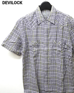 M【DEVILOCK S/S CHECK SHIRT TSDV-WST-01 GRAY デビロック 半袖 チェックシャツ Men