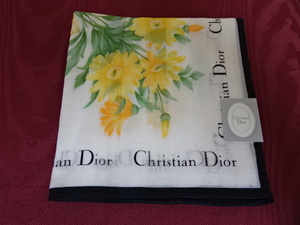 【Christian Dior　ハンカチ　⑧】ファッション小物　女性用　Dior　白/紺　黄色　お花【A2-2①】20241022