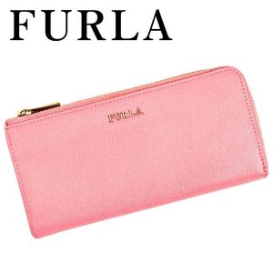 【中古】FURLA 長財布 フルラ 【非常に良い】 レディース レザー ロゴ L字ジップ パープル r-furla-w-0057-02 ブランド