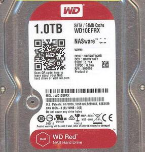 【中古】Western Digital製HDD WD10EFRX 1TB SATA600 9000～10000時間以内 [管理:1050024787]